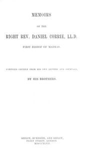 Cover of Memoirs of the Right Rev. Daniel...
